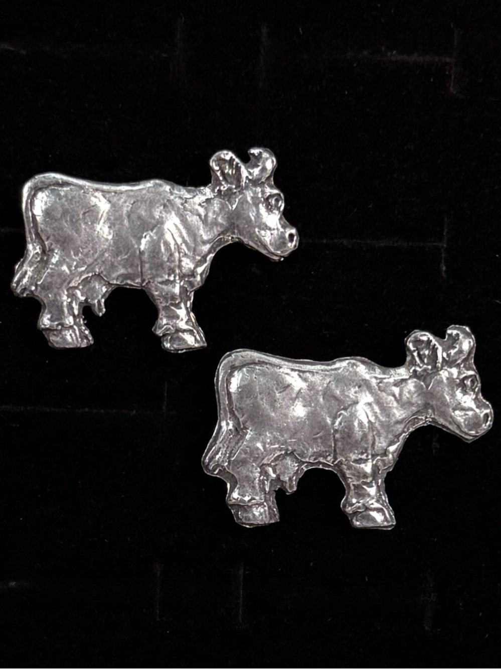 Silvertone weighted Large Cow Shaped Pierced Earrings